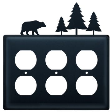 Wrought Iron Bear & Pine Triple Outlet Cover