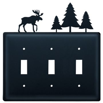 Wrought Iron Moose & Pine Triple Switch Cover