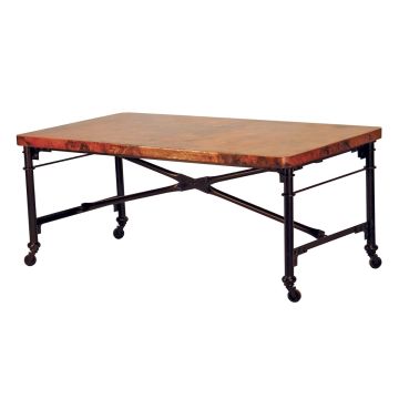 Factory Hammered Copper Wheeled Dining Tables