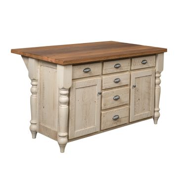 Classic Farmhouse Barn Wood Kitchen Island - 60" - Distressed Pearl Finish