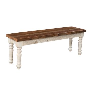 Classic Farmhouse Barn Wood Dining Bench - Distressed Pearl Base Finish