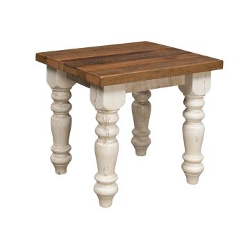 Classic Farmhouse Barn Wood End Table - Distressed Pearl Finish