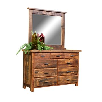 Rustic Farmstead Barn Wood Dresser - 9 Drawer - Clear Finish - Optional Mirror