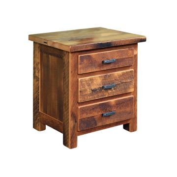 Rustic Farmstead Barn Wood Nightstand - 3 Drawer - Clear Finish