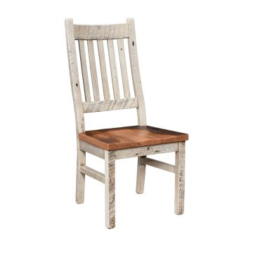 Classic Farmhouse Barn Wood Dining Side Chair - Distressed Pearl Base Finish