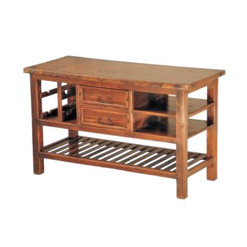 Forged Iron Shelf Hammered Copper Kitchen Island (Discontinued Hardware - Current Hardware is Cast Bronze knobs)
