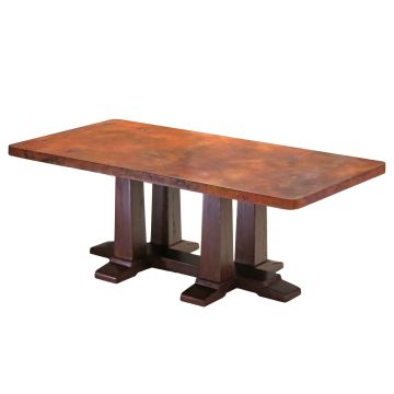 Four Post Hammered Copper Dining Table - 72"-84" tables receive this base. Comfortably fits 6 chairs.
