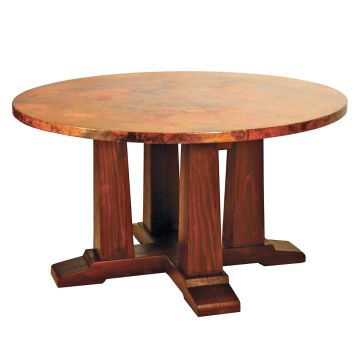 Four Post Hammered Copper Round Dining Table