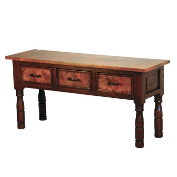 French Hammered Copper 3 Drawer Console Table