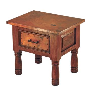 French Hammered Copper 1 Drawer End Table