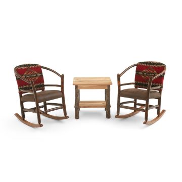 Saranac Hickory Log Hoop Rocker, Shown in Gallop Fabric with Stained Finish