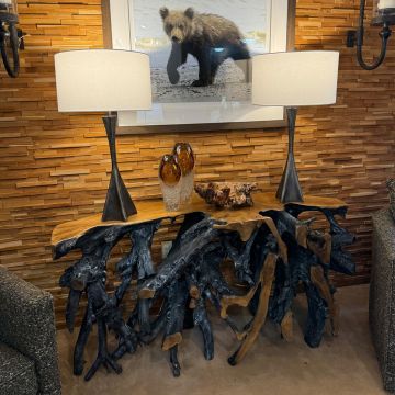 Aged-Gray Root Console Table