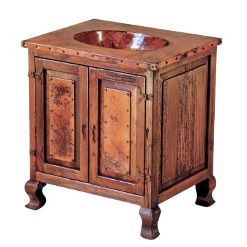 Hammered Copper Double Door Bathroom Vanity (Discontinued Hardware & Copper Top - Current Hardware is Cat Bronze knobs & Top is thicker & without nailhead trim)