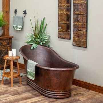 67" Hammered Copper Slipper Single Bathtub