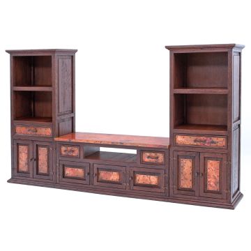 Old World Copper Entertainment Center with Side Cabinets