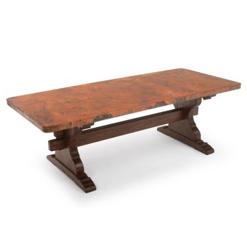 Hand-Hammered Copper Trestle Dining Table