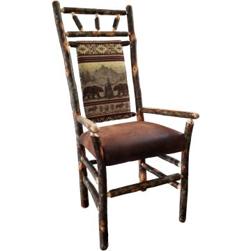 Rustic Hickory High Back Upholstered Arm Chair - Bear Mountain Backrest Fabric
