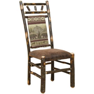 Rustic Hickory High Back Upholstered Chair - Bear Mountain Backrest Fabric