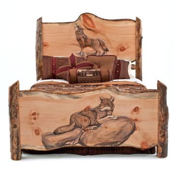 Hand-Carved Howling Wolf Bed