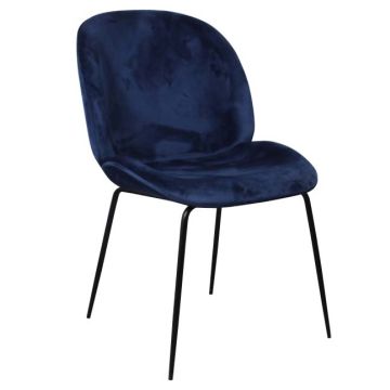 Contemporary Scooped Seat Dining Chair - Blue Velvet