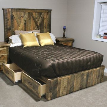 Rural Root Legend Barnwood Platform Bed--Queen, Clear finish, Platform drawers