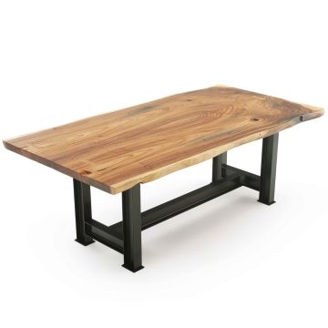 Industrial Rustic Live Edge Natural Wood Dining Table - Golden Walnut Tabletop - Natural Clear Tabletop Finish