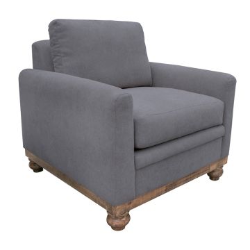 Pueblo Gray Upholstered Arm Chair, Shown in Brooklyn Fabric