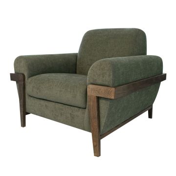 Loft Brown Upholstered Arm Chair, Shown in Olive Fabric