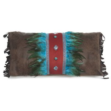 Turquoise Feather & Diamonds Pillow