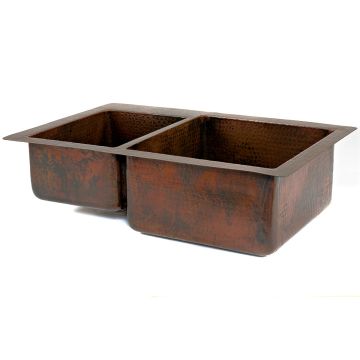 33" Hammered Copper 40/60 Double Basin Kitchen Sink | Rustic Kitchen