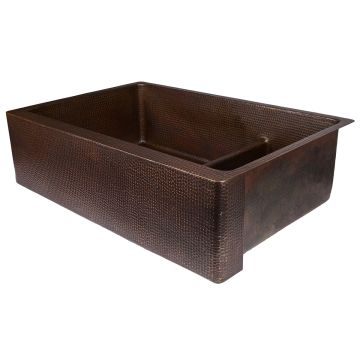 33" Hammered Copper Apron 70/30 Double Basin Kitchen Sink