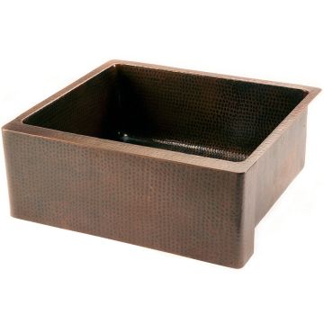 25" Copper Hammered Kitchen Apron Single Basin Sink Angled View