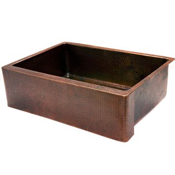 30" Copper Hammered Kitchen Apron Single Basin Sink Angled View