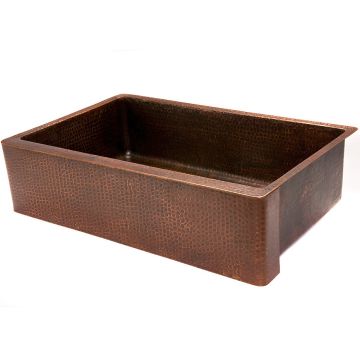35" Copper Hammered Kitchen Apron Single Basin Sink Angled View