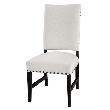 Kastel Modern Upholstered Dining Side Chair - Ebony Frame Finish - Snow White Fabric Upholstery - 5/8" Black Nail Head Trim