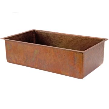 33" Antique Hammered Copper Single Basin Kitchen Sink Angled View