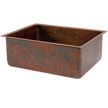 25" Copper Hammered Kitchen Single Basin Sink Angled View