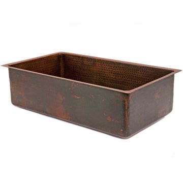 30" Copper Hammered Kitchen Single Basin Sink Angled View