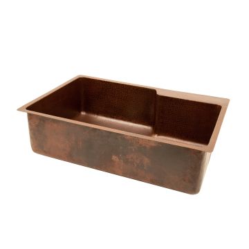 33" Hammered Copper Kitchen Single Basin Sink With Faucet Space | Rustic Kitchen