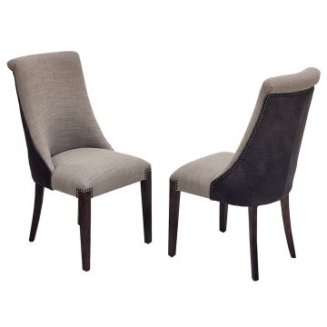 Leather & Linen Wingback Dining Chair - Midnight Grey Leather Seat Back