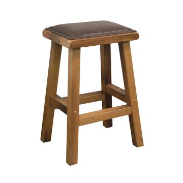 Reclaimed Barn Wood Leather Seat 24" Counter Stool - Clear Finish