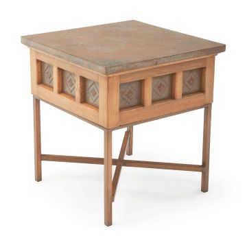 Copenhagen Hammered Copper Alma End Table - Light Wood Finish - Antique Copper Iron Finish