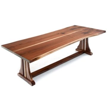 Live Edge Natural Wood Trestle Dining Table - Black Walnut - Natural Clear Finish