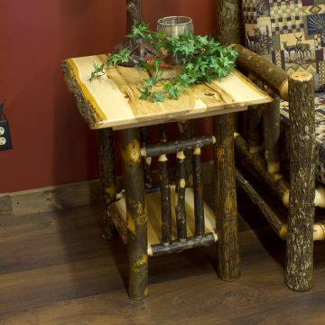 Hickory Log End Table with Shelf