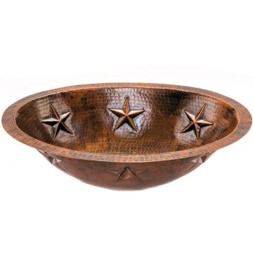 Hammered Copper Under Counter Star Oval Bathroom Sink Front View