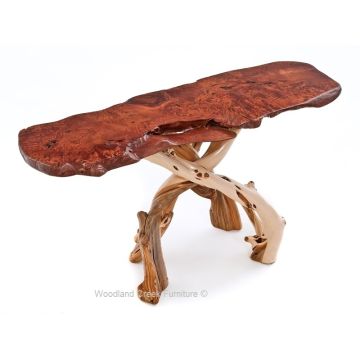 Natural Wood Sofa Table with Live Edge Burl Wood Slab Top