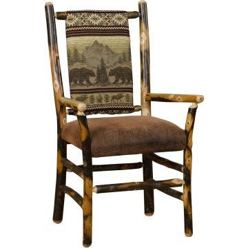 Rustic Hickory Low Back Upholstered Arm Chair - Bear Mountain Backrest Fabric