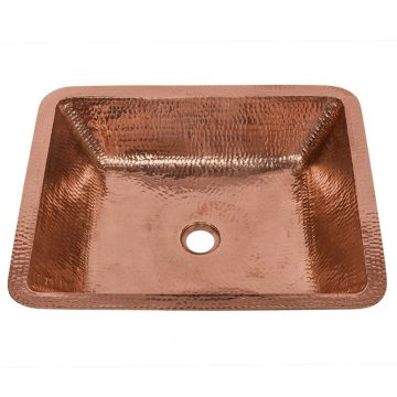 19" Rectangle Under Counter Hammered Copper Bathroom Sink - Polished Copper