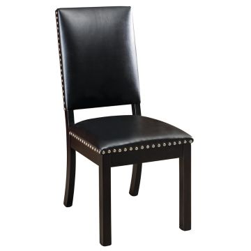 Lynbrook Modern Upholstered Dining Side Chair - Black Leather Upholstery - 5/8" Nickel Nail Head Trim