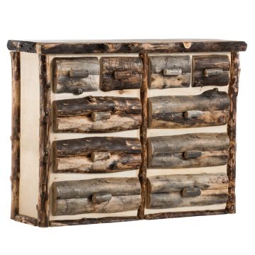 Beaver Creek Aspen 10 Drawer Log Dresser--Half log drawers, Clear finish, Dark aspen, Standard logs